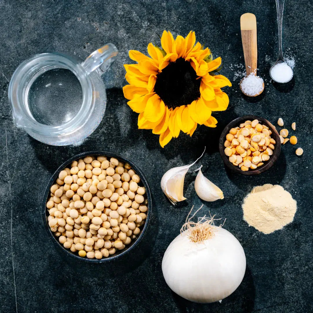 Natural plant-based ingredients on marble background