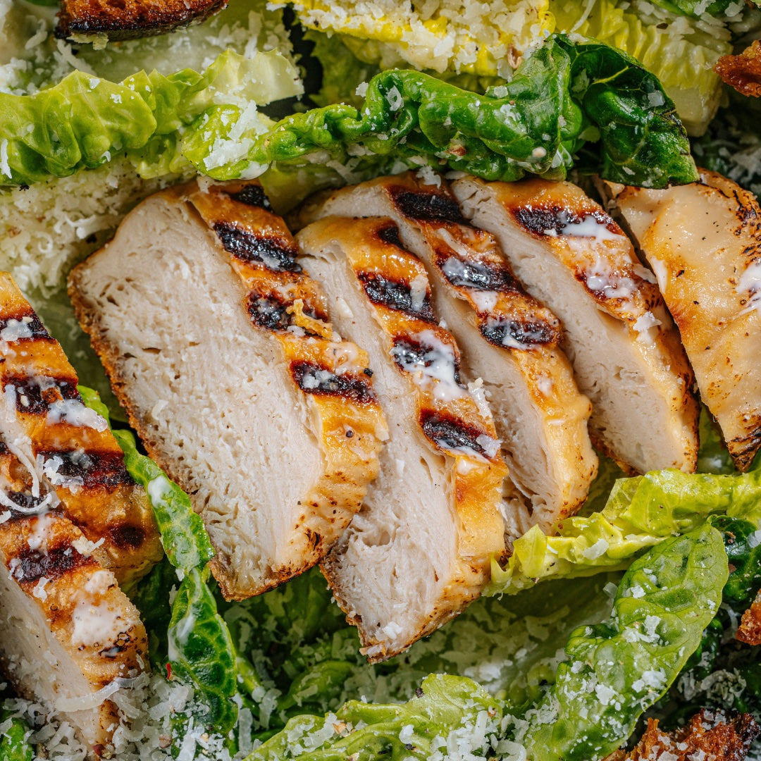 SWAP Chicken caesar salad showing fibrous chicken-like texture